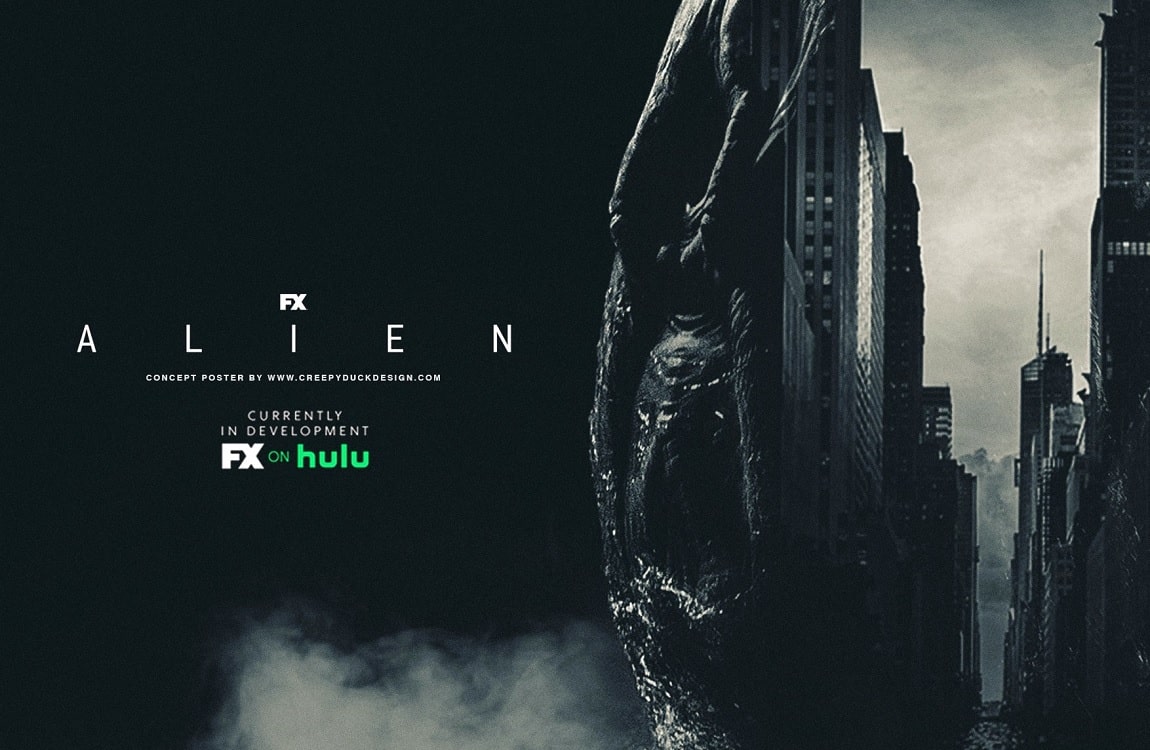 A Teaserimage for the FX Alien series, featuring an Alien egg and a city on Earth