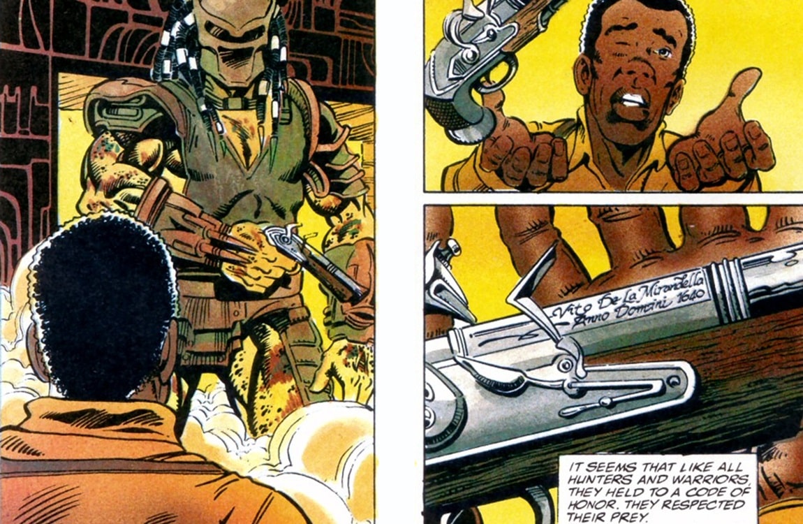 The Flintlock Pistol in the Predator 2 comic has a different engraving