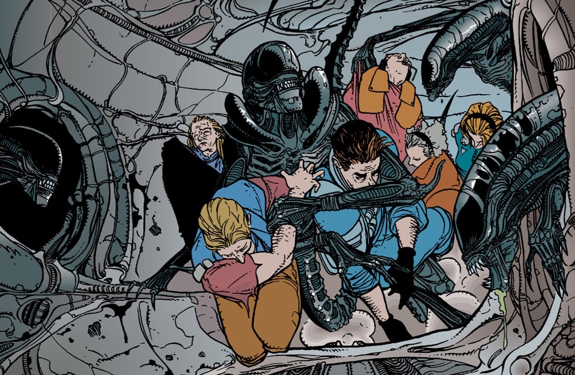 Xenomorphs carrying new hosts to the hive in Aliens: Labyrinth