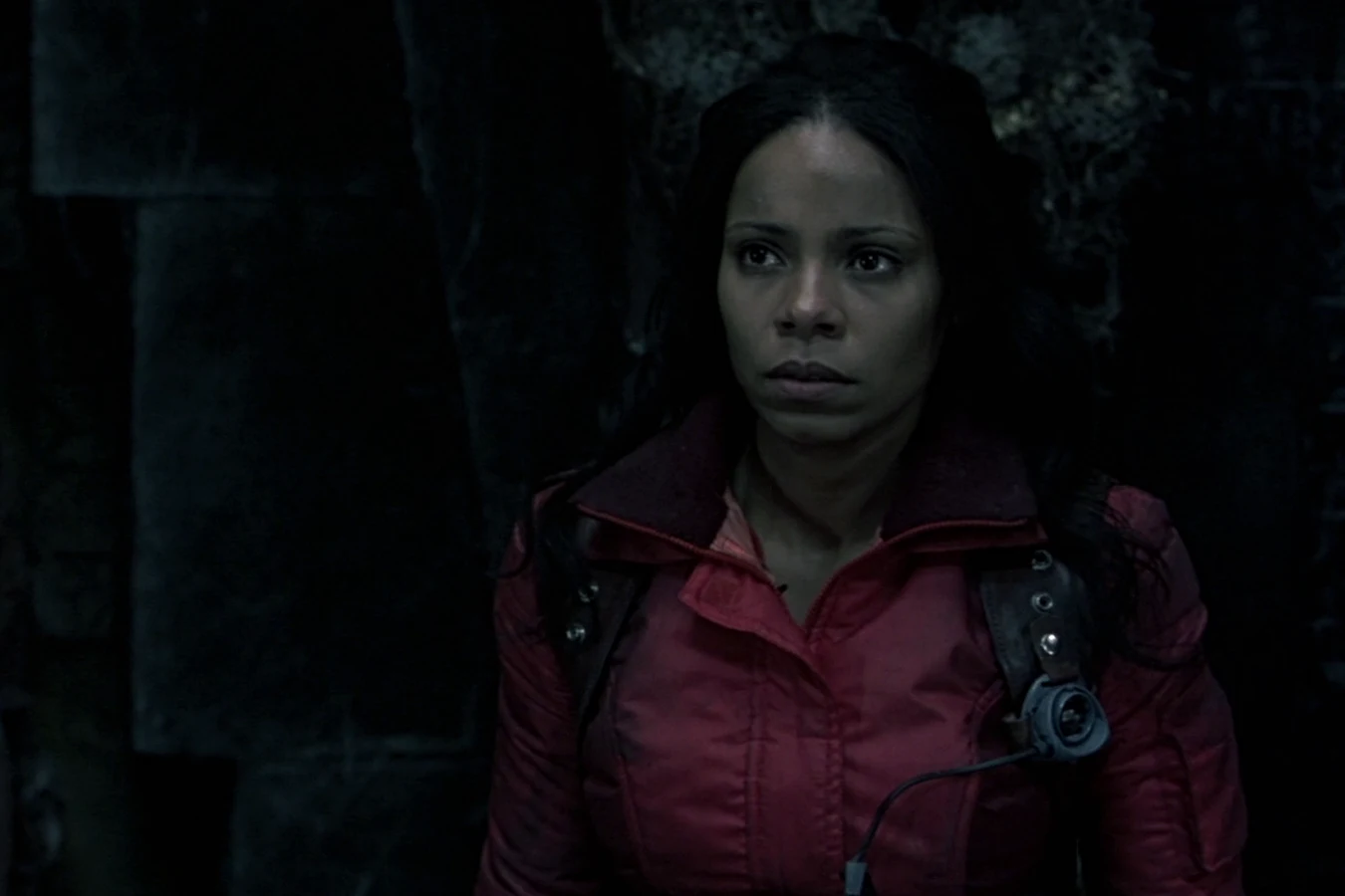 Alexa Woods holds a Predator spear inside the Bouvetoya pyramid