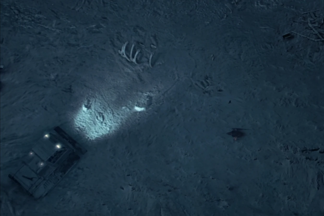 A Snowcat waits on the Bouvetoya ice after the hunt in Alien vs. Predator