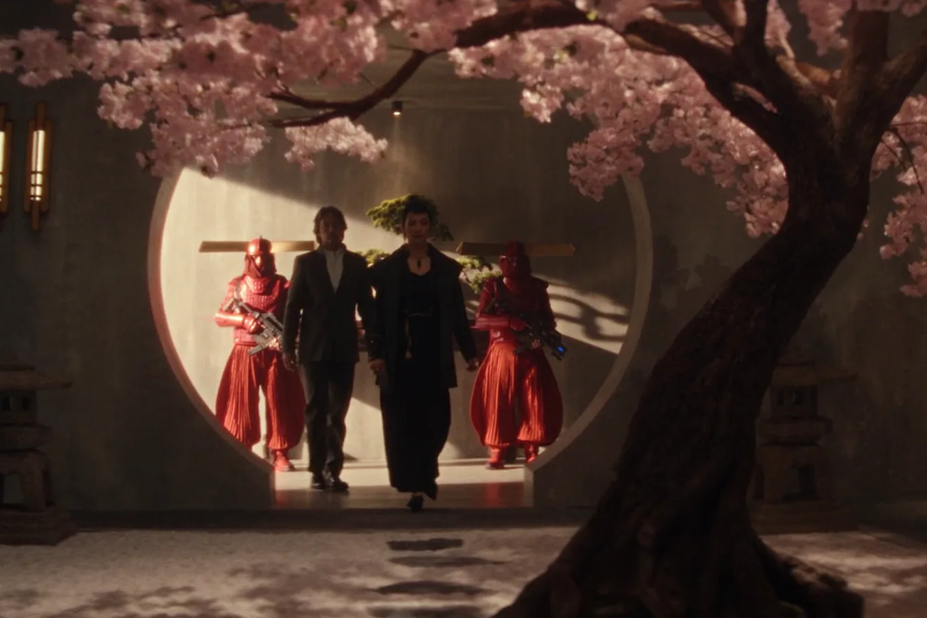 Yutani leadership and red-armored guards in Alien: Earth