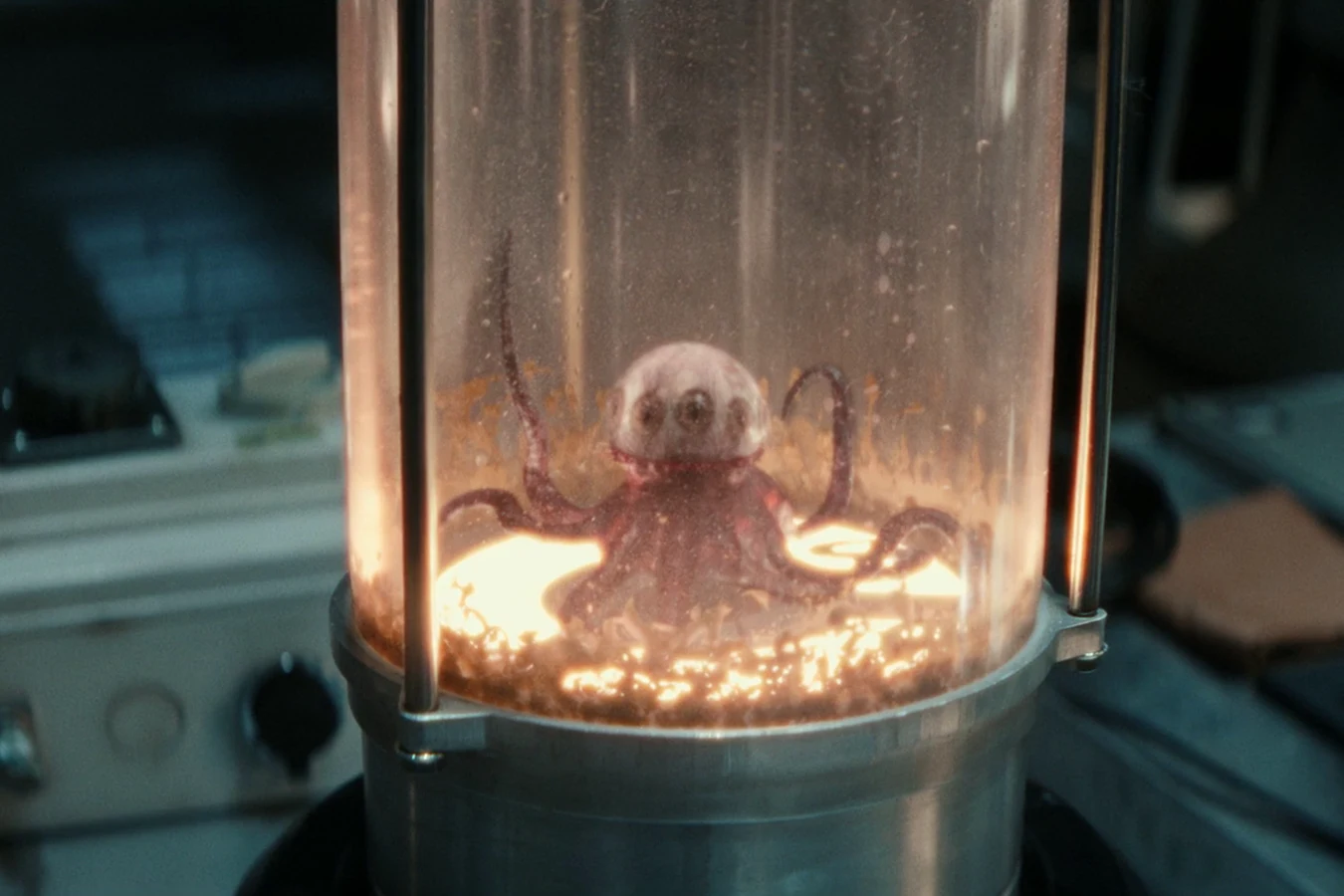 T. Ocellus held in a glowing containment tube in a Prodigy lab