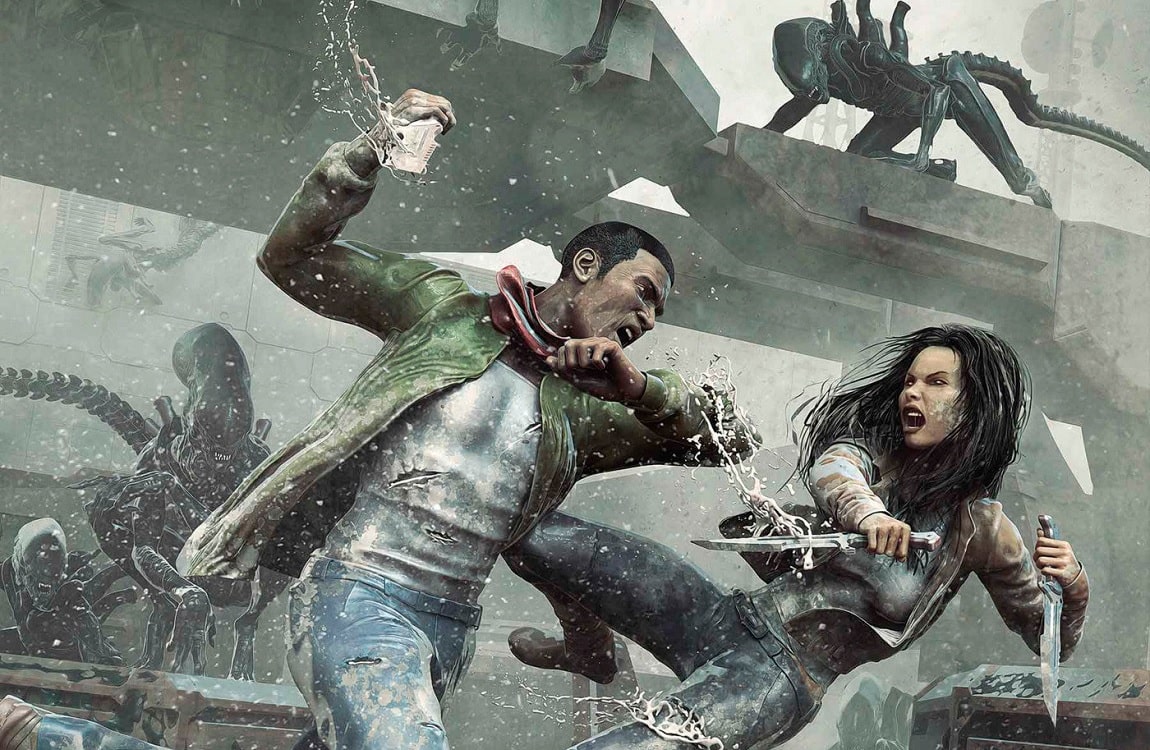 One of the cover images for Marvel's Alien series, featuring androids fighting