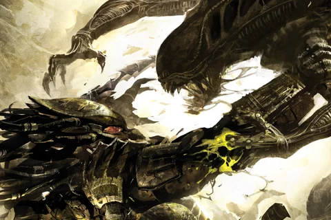 Colonial Marines and a Predator in Aliens vs. Predator: Three World War