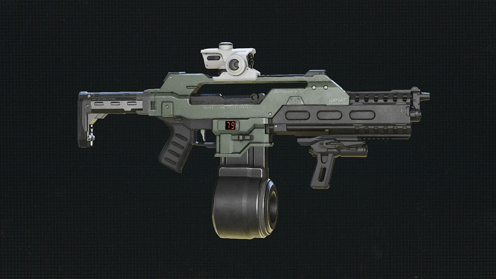 Armat pulse rifle with a drum magazine and optic in Aliens Fireteam Elite 2