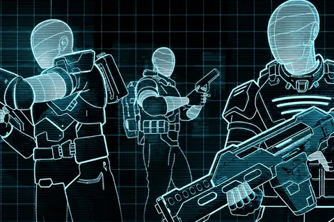 Wireframe Colonial Marines and pulse rifle schematic for Fireteam Elite 2 Challenge Cards