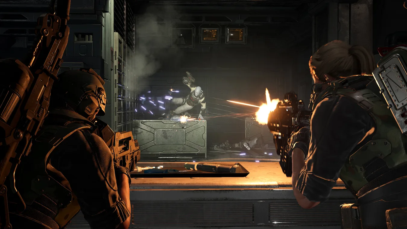 Fireteam Marines fighting together in Aliens Fireteam Elite 2