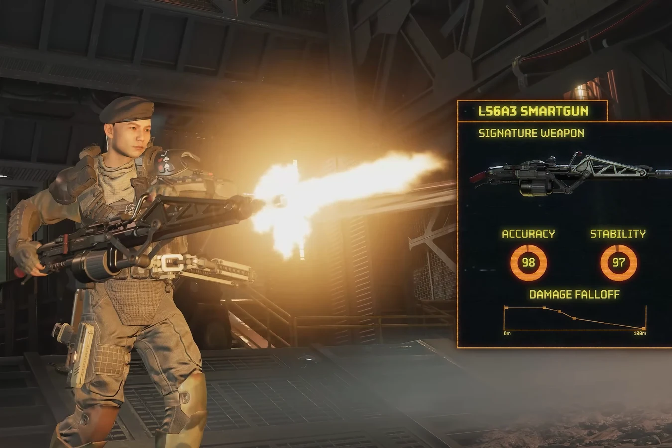 L56A3 Smartgun signature weapon UI for the Specialist class in Aliens Fireteam Elite 2