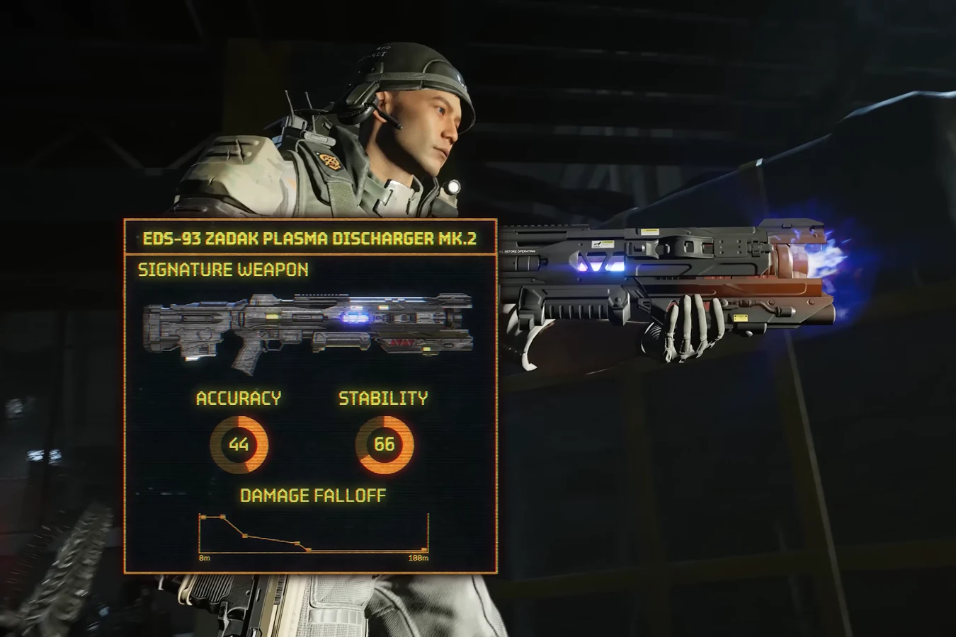 EDS-93 Zadak Plasma Discharger Mk.2 signature weapon UI in Aliens Fireteam Elite 2
