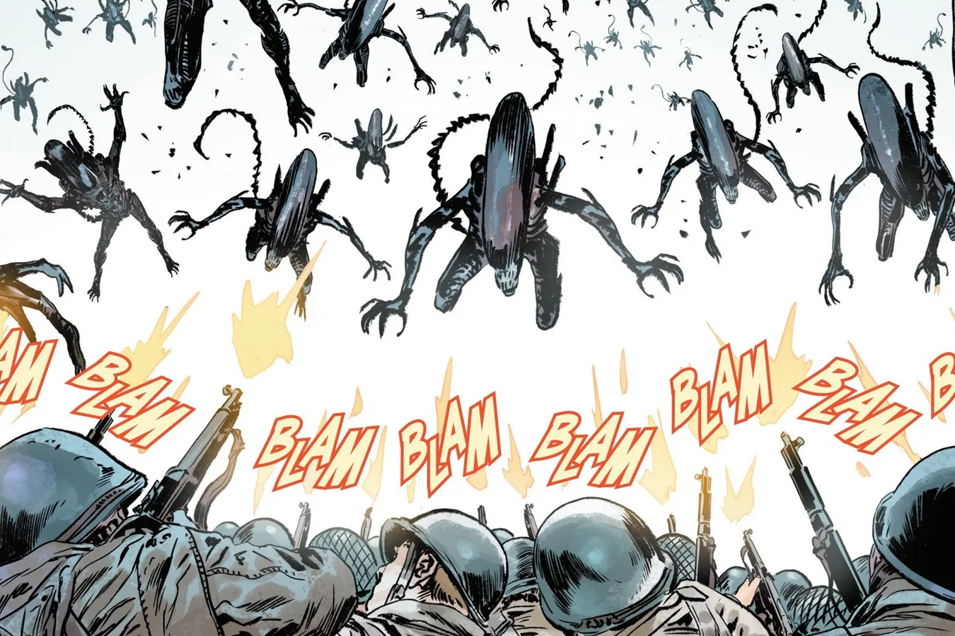 Xenomorphs drop from the sky during Operation Red King in Alien vs. Captain America