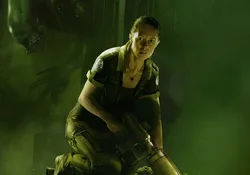 Amanda Ripley hiding from a Xenomorph