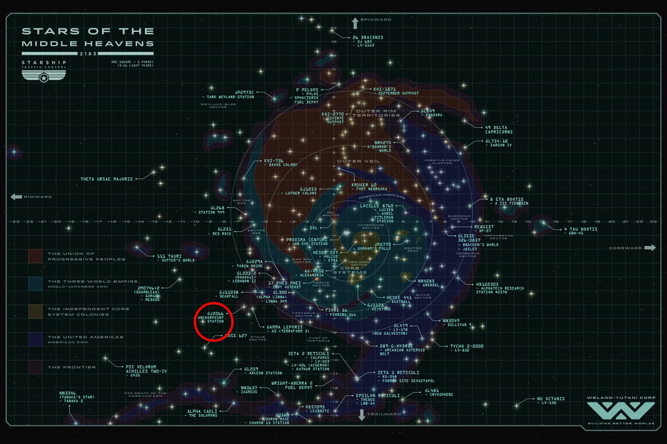 Anchorpoint Station circled on the 2183 Stars of the Middle Heavens map