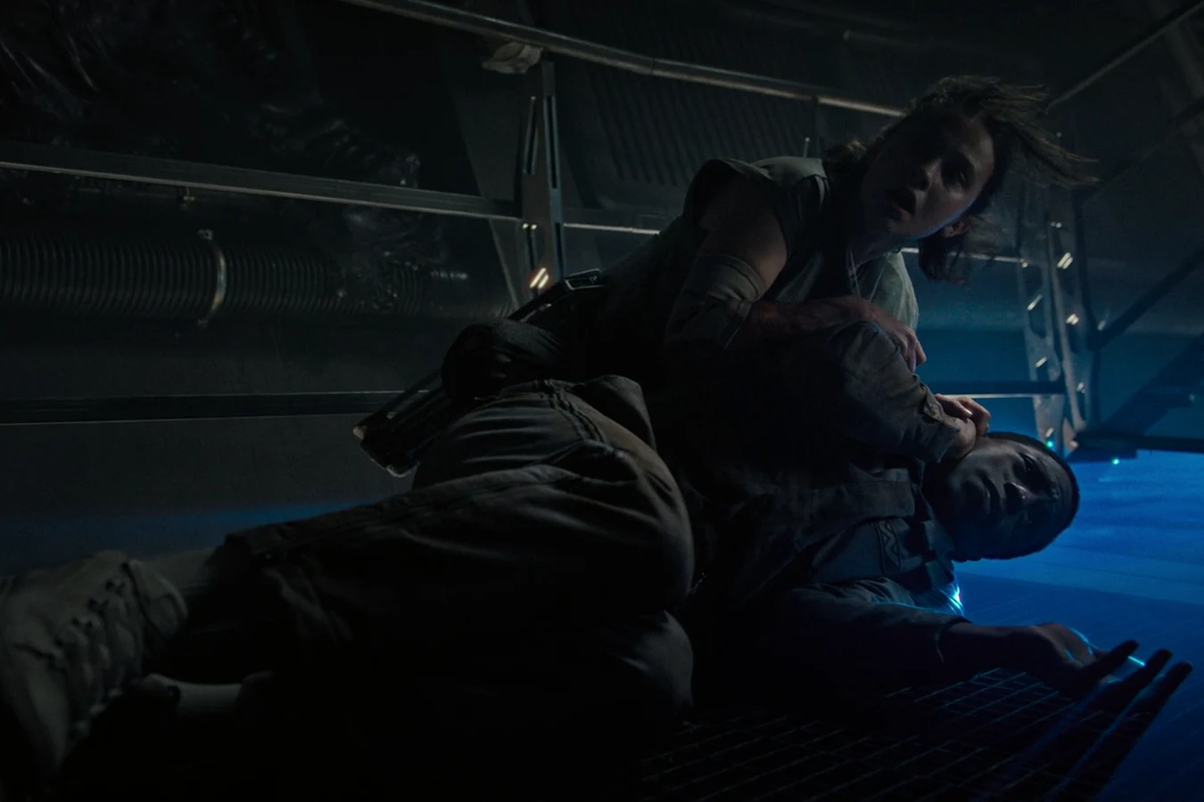 Rain Carradine holding Andy in the hive aboard Renaissance