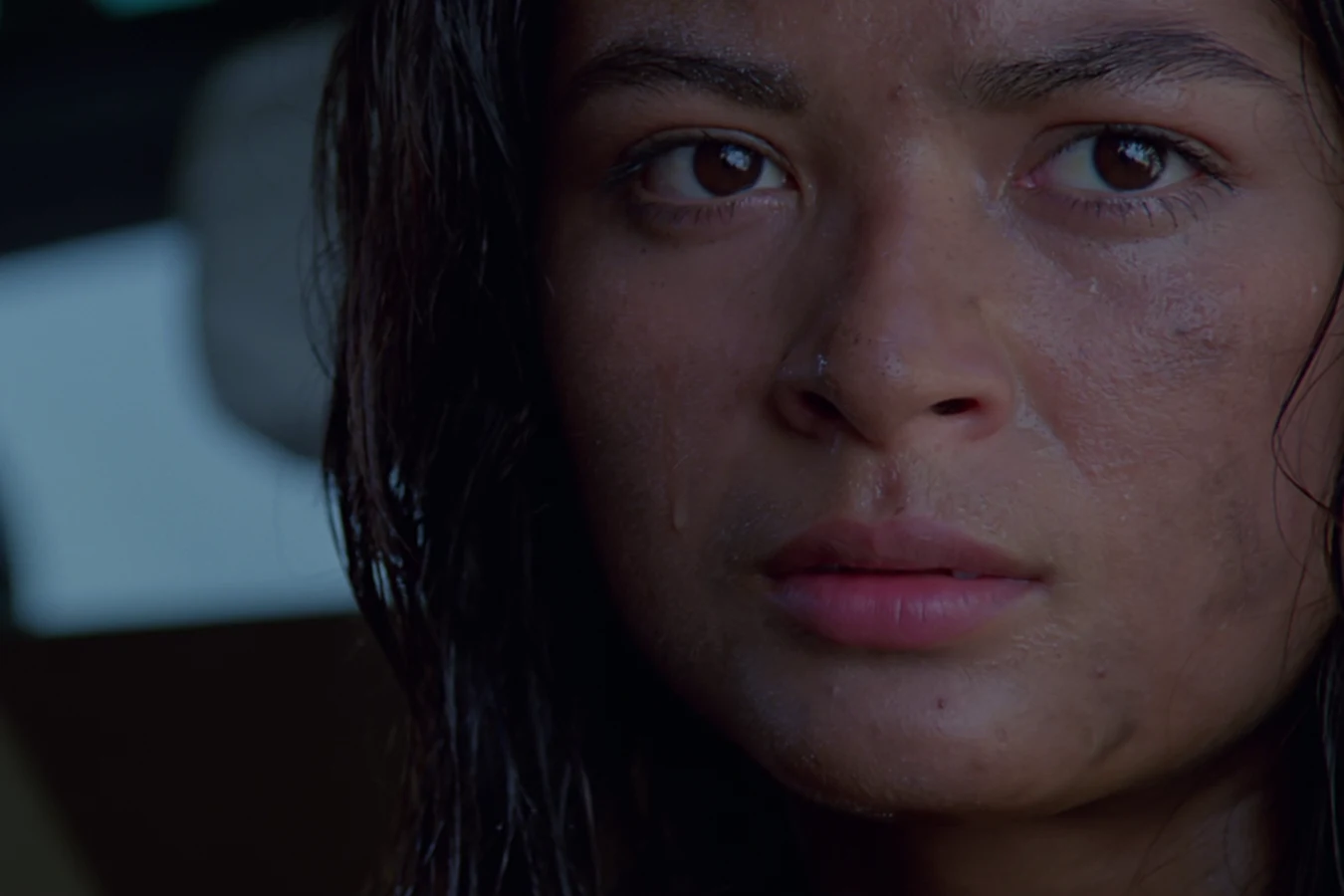 Close-up of Anna Gonsalves with a serious expression after the hunt