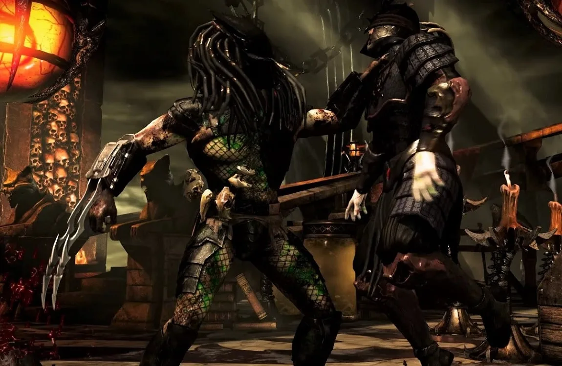 The Predator fighting a samurai in Mortal Kombat X