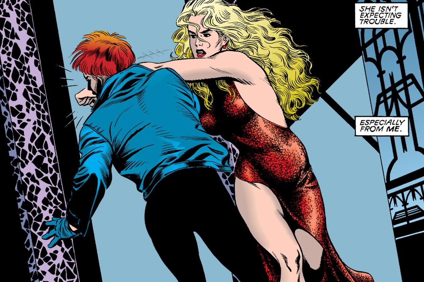 Caryn Delacroix shoves a red-haired opponent during a fight on the Liberté