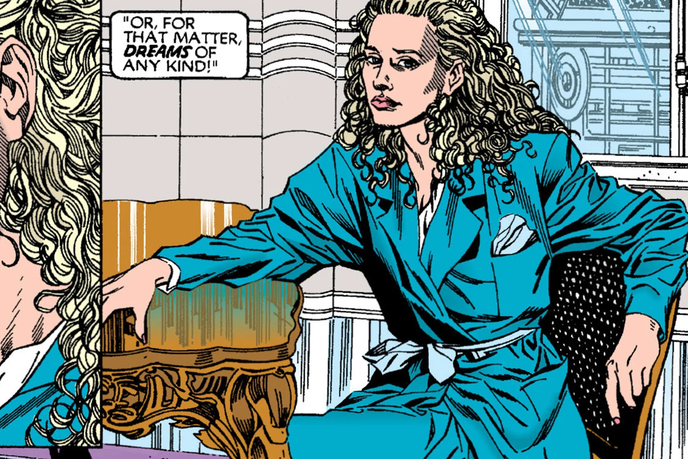 Caryn Delacroix in a blue suit on the Liberté, the trophy wife Toy built for Lucien
