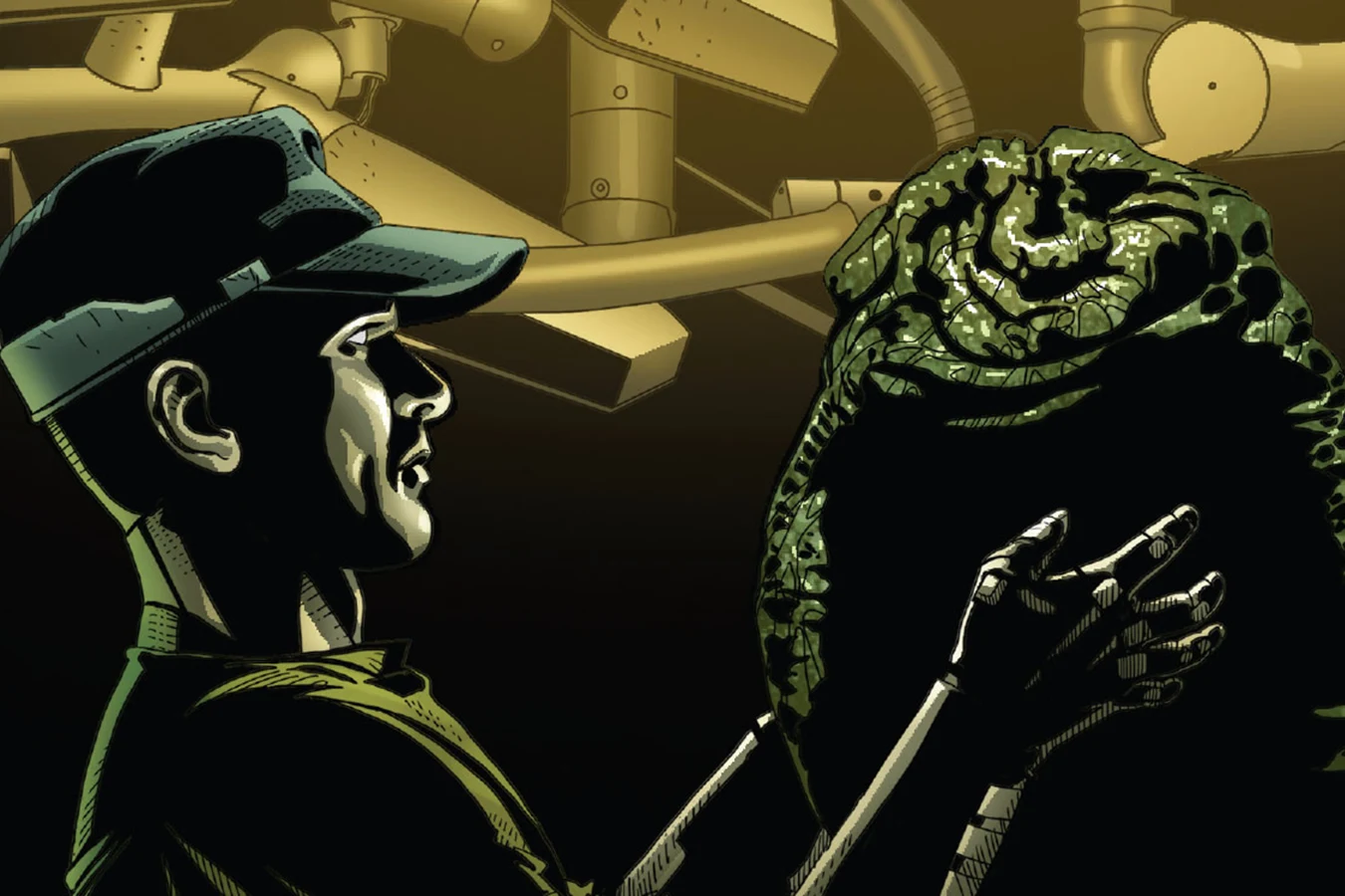 Charlie, an Ash mind in a combat-synthetic body, with a Xenomorph egg in Alien Annual 2022