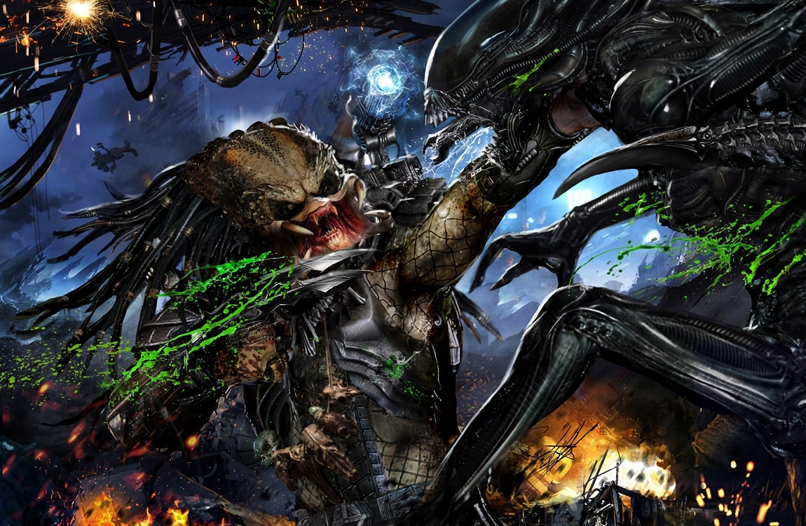 A Xenomorph fights a Predator