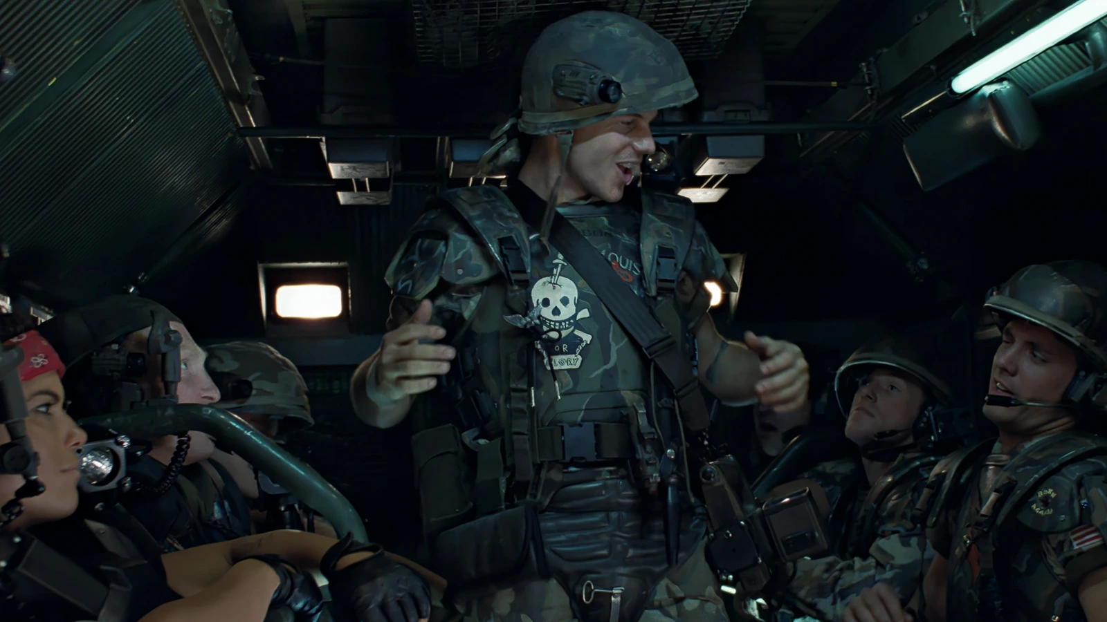 Colonial Marines with Hudson aboard an APC in Aliens