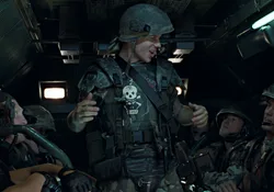 Colonial Marines with Hudson aboard an APC in Aliens