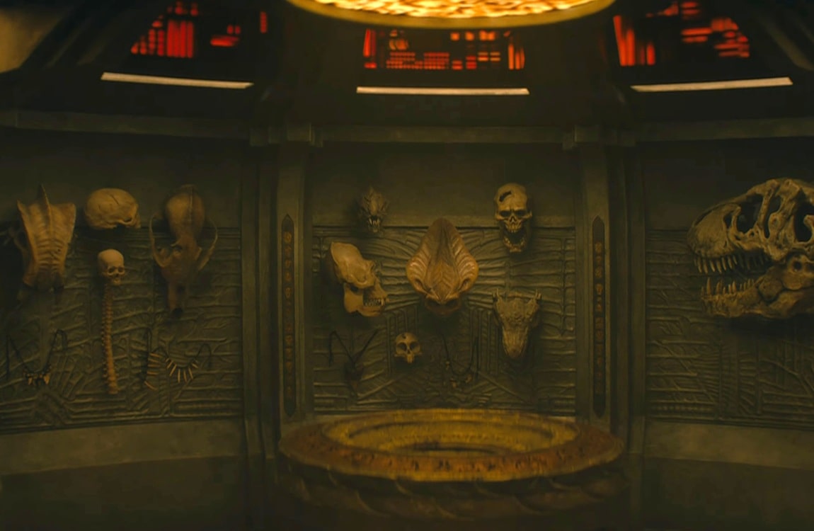 The full trophy wall from Predator: Badlands
