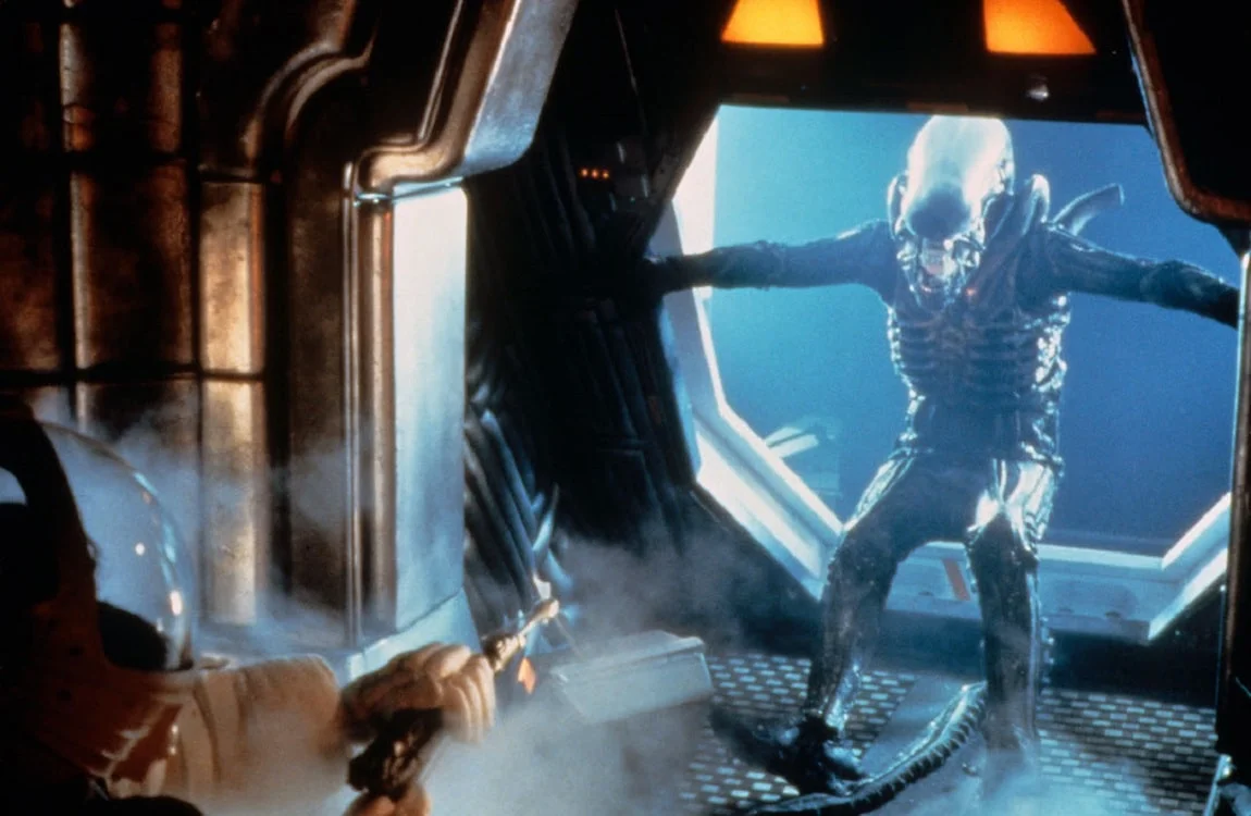 The Big Chap Xenomorph being blown out of the Narcissus airlock