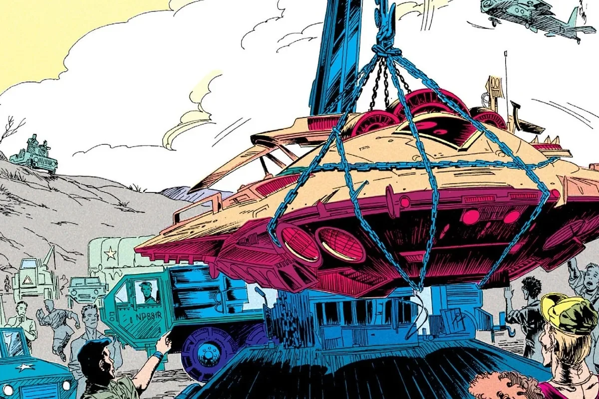 The US Army lifts the Big Game Predator's saucer on a chain