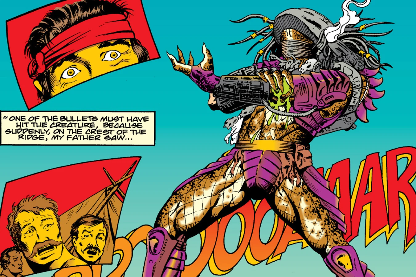 A stray bullet hits the Big Game Predator in the arm on Two-Witch Mesa