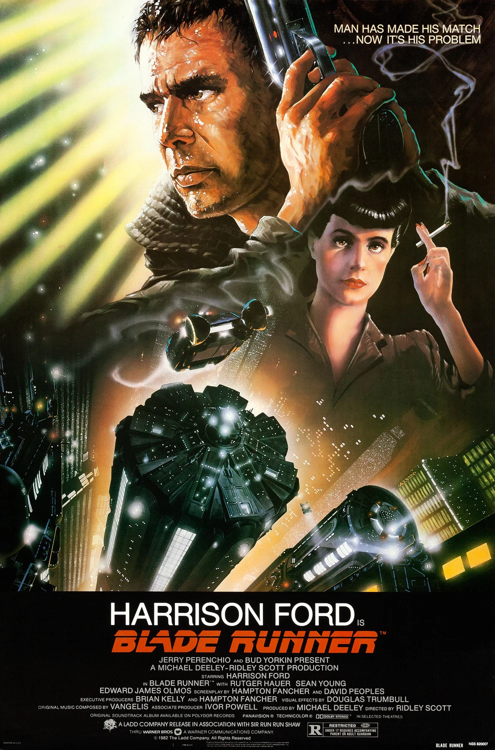 Blade Runner 1982 theatrical poster with Harrison Ford and Sean Young