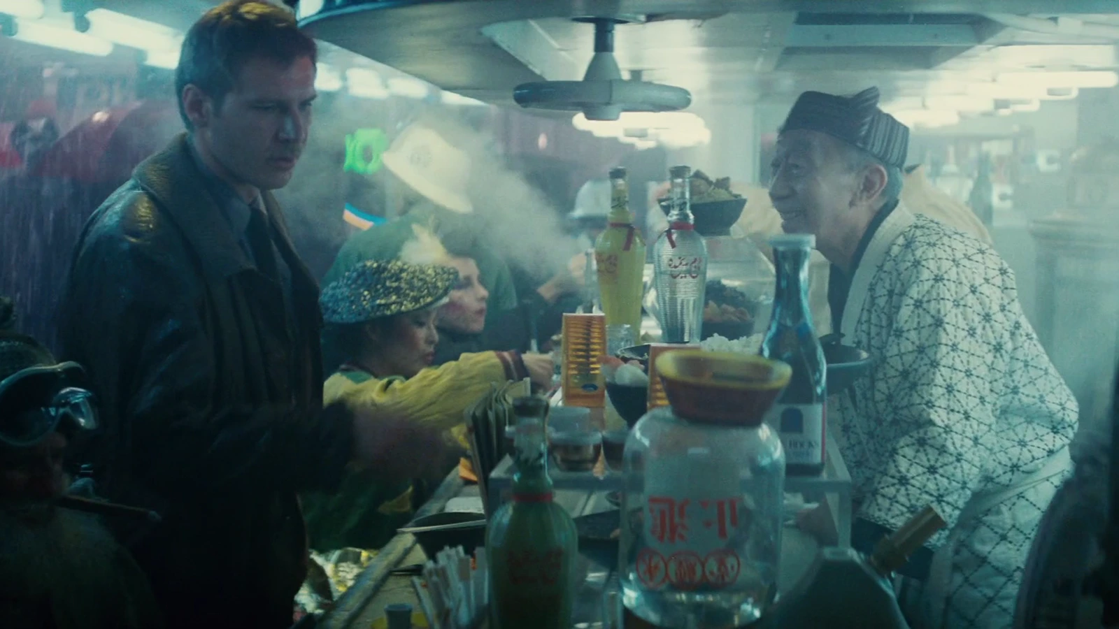 Neon Los Angeles street scene from Blade Runner with rain and city lights