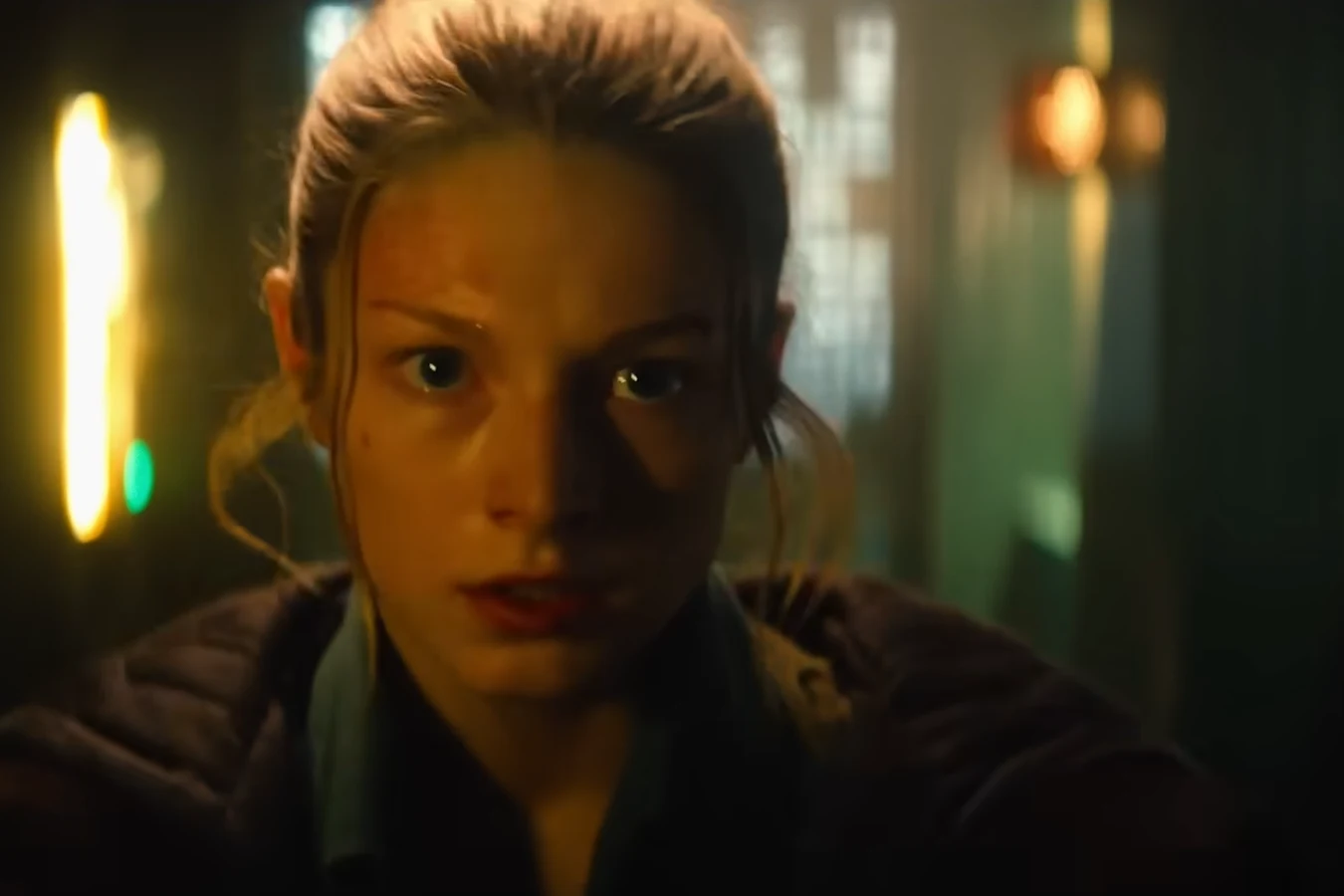 Hunter Schafer as Cora with a bruised face in the Blade Runner 2099 teaser