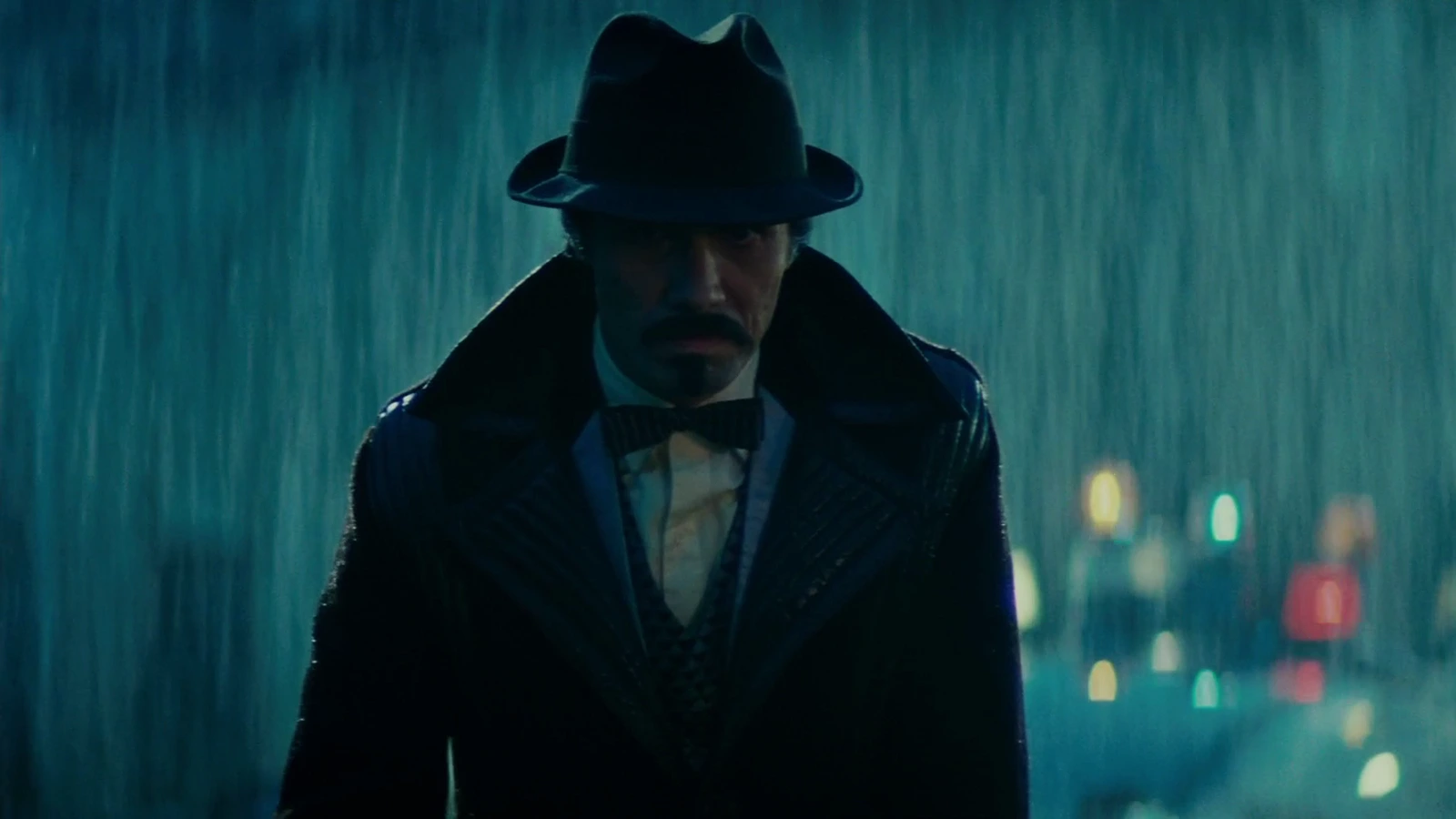 Edward James Olmos as Gaff on the rooftop after Roy Batty's death in Blade Runner
