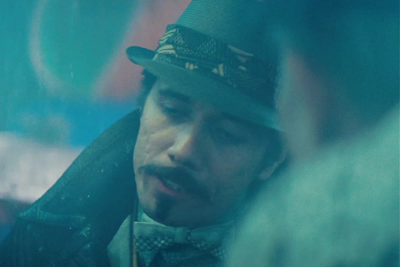 Edward James Olmos as Gaff at the White Dragon noodle bar confronting Rick Deckard in Blade Runner