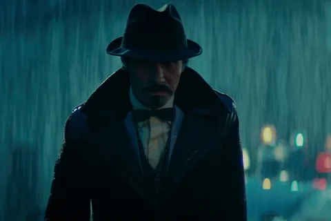 Edward James Olmos as Gaff on the rooftop after Roy Batty's death in Blade Runner