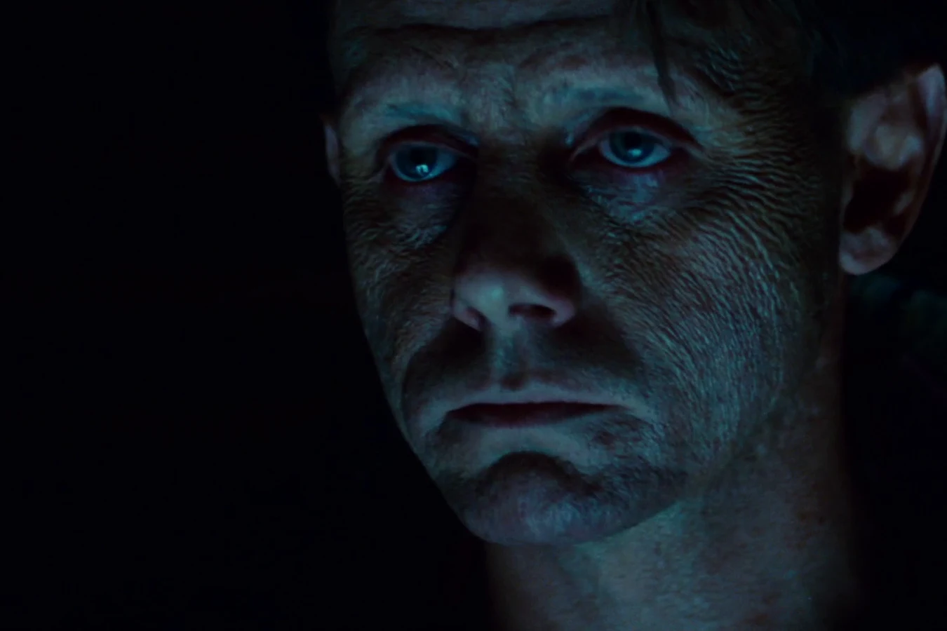 J.F. Sebastian lit in blue in the elevator up the Tyrell pyramid in Blade Runner