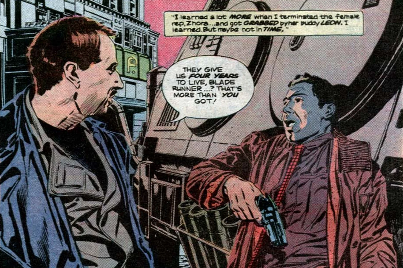 Leon Kowalski holding a pistol on Deckard in Marvel Super Special Blade Runner