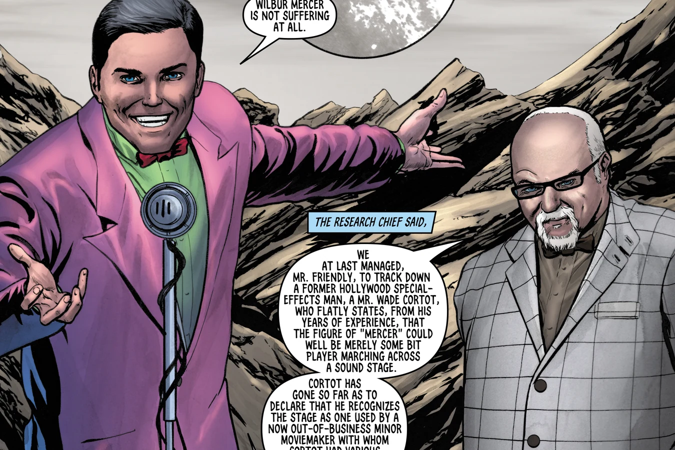 Buster Friendly declaring Mercerism a swindle during his television broadcast in BOOM! Studios' Do Androids Dream of Electric Sheep?