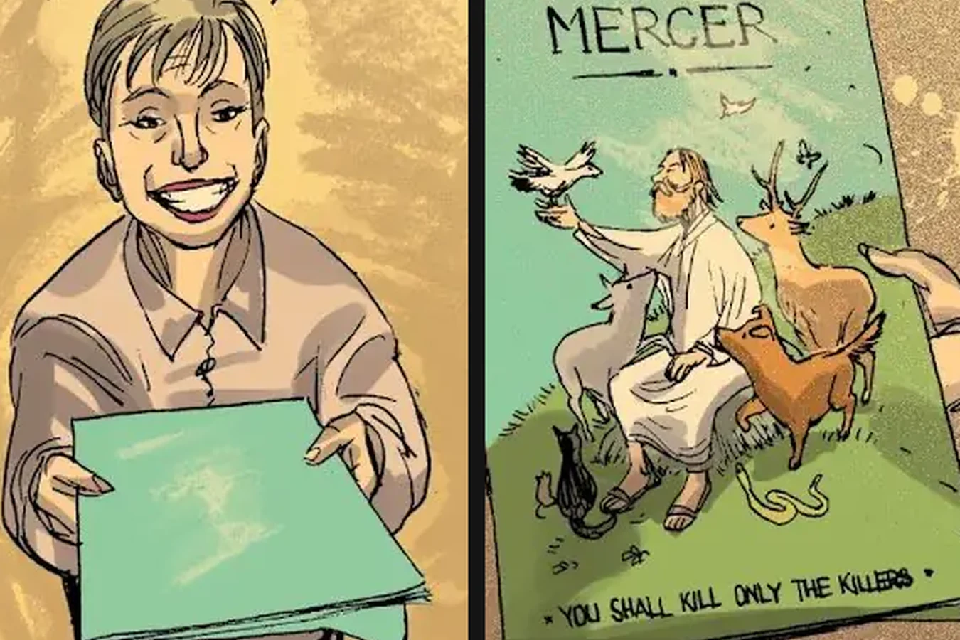 A Mercer pamphlet reading You Shall Kill Only The Killers offered to Samantha Wu in Dust to Dust