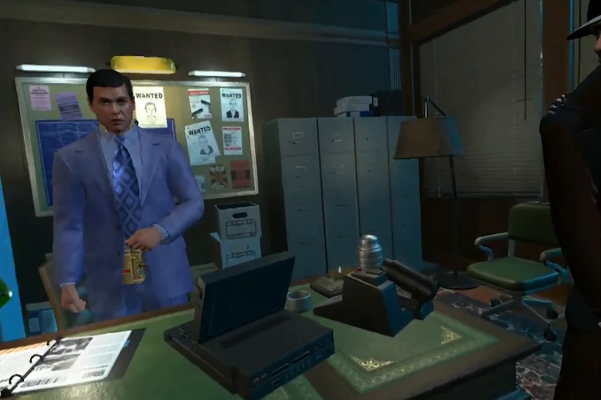Captain Holden standing behind the desk in his office at the precinct in Blade Runner: Revelations