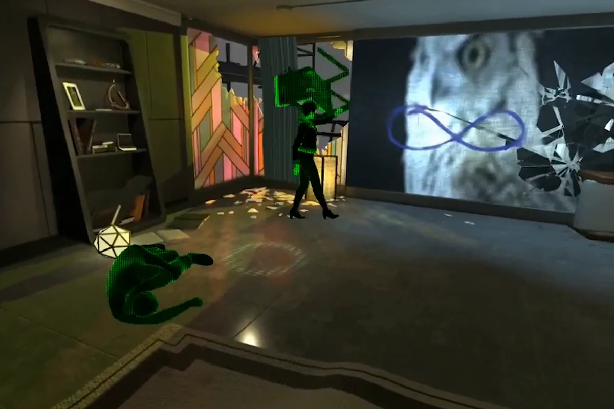 An Esper reconstruction of the replicants inside Nakayama's wrecked penthouse in Blade Runner: Revelations