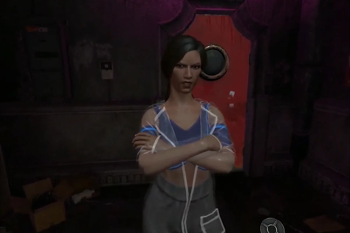 Eve standing with her arms crossed inside the after-hours club in Blade Runner: Revelations