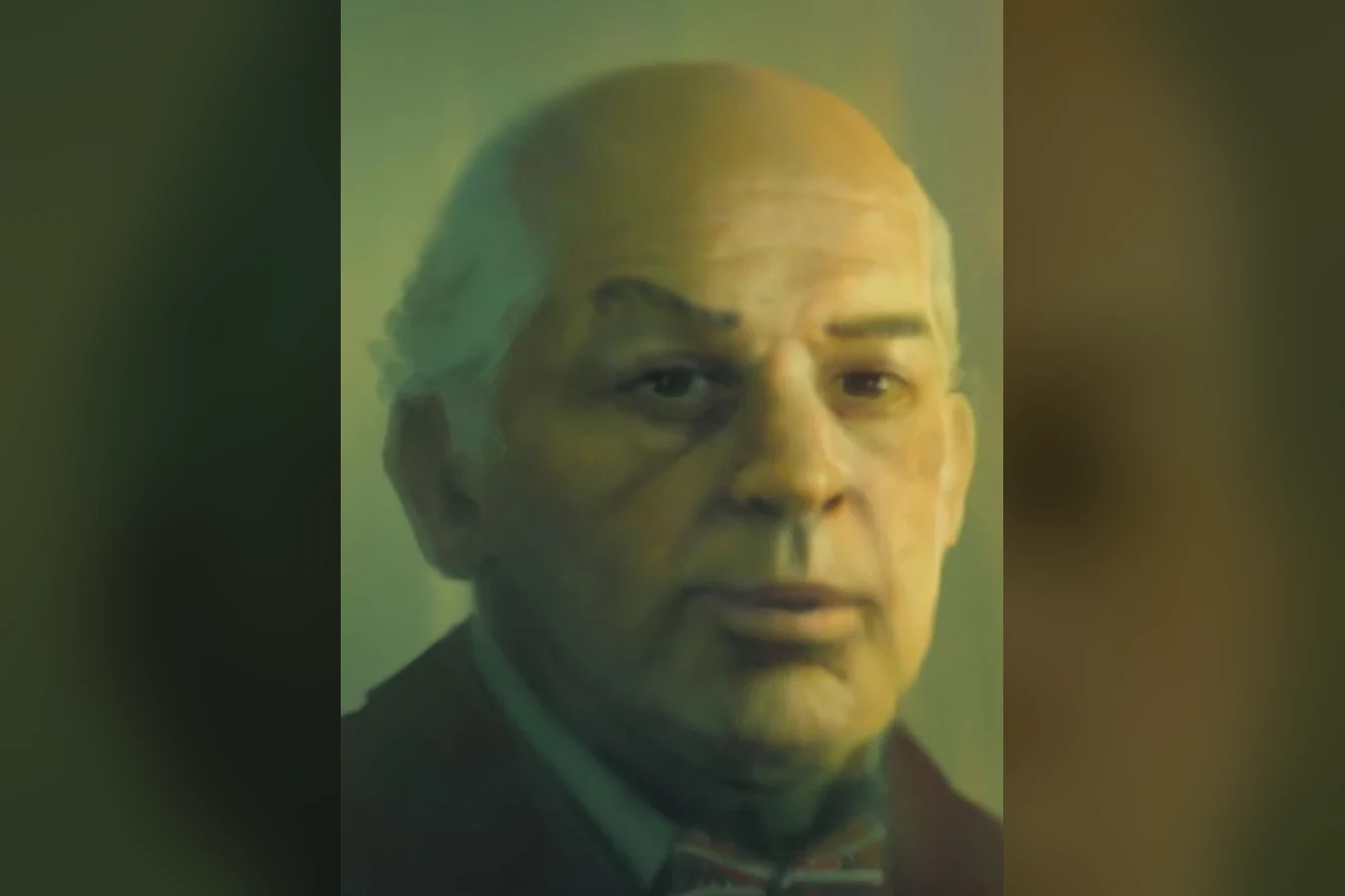 Painted portrait of an older, bald Taffey Lewis in 2037 from Free League's Blade Runner RPG
