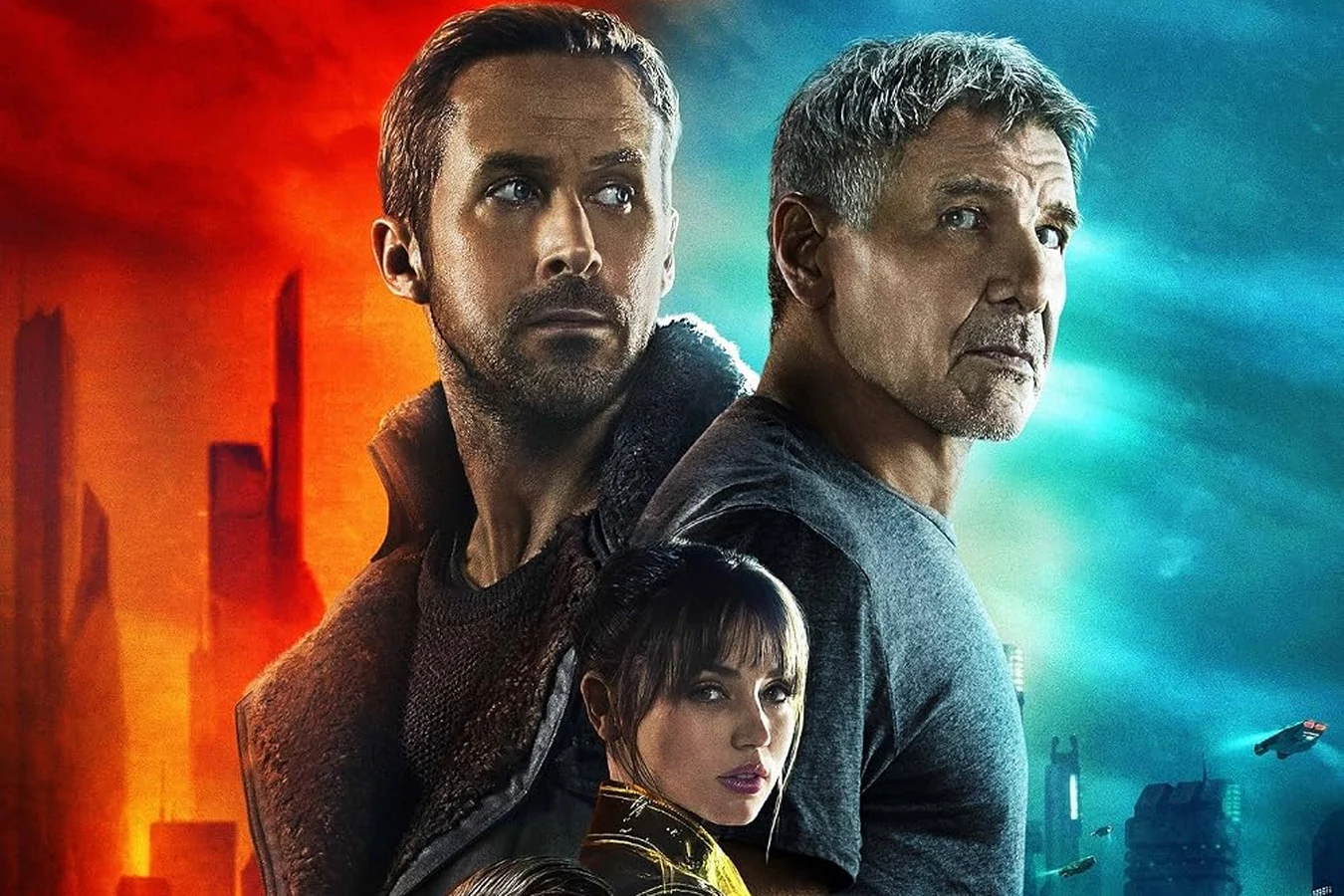 Officer K, Rick Deckard, and Joi in Blade Runner 2049