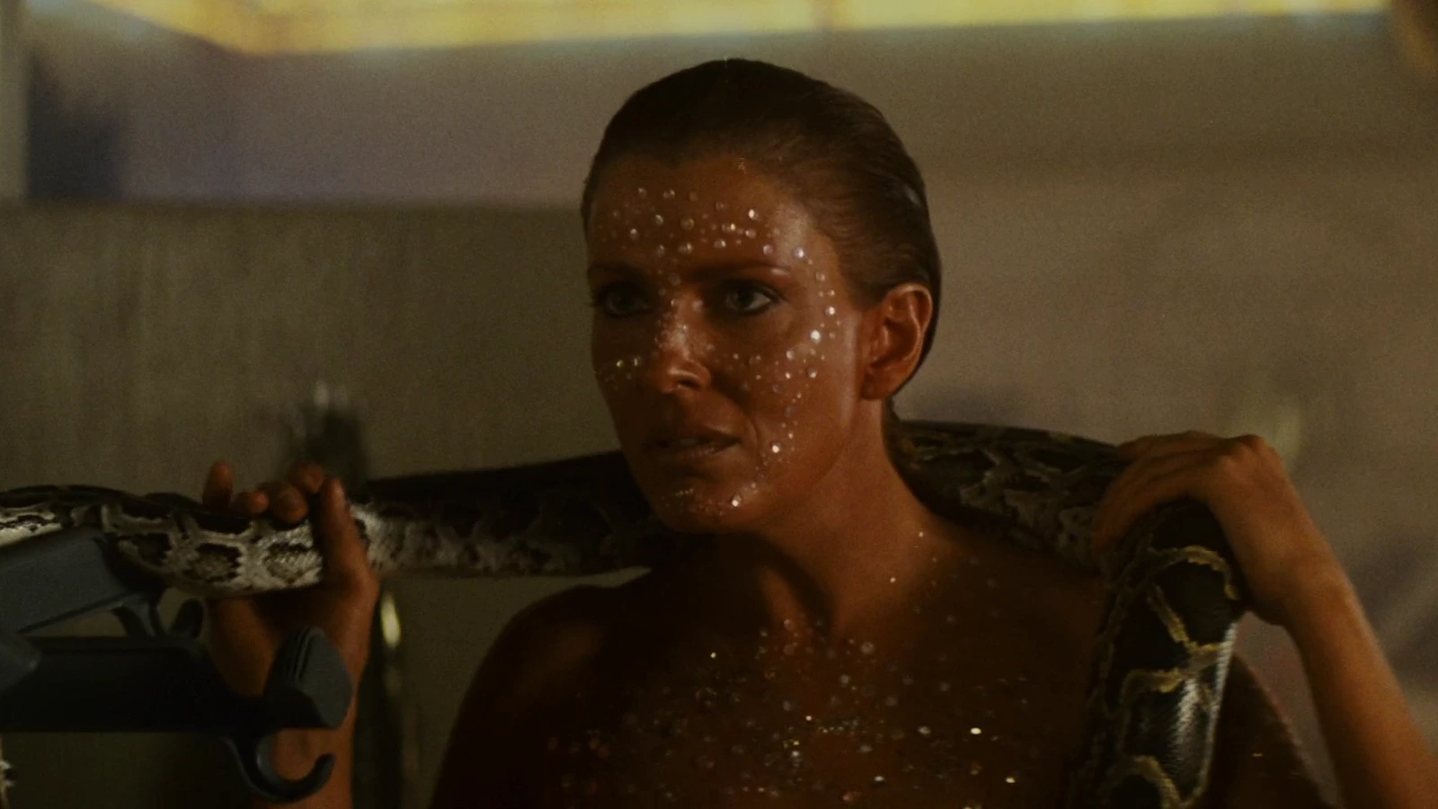 Joanna Cassidy as Zhora with her snake in the dressing room in Blade Runner
