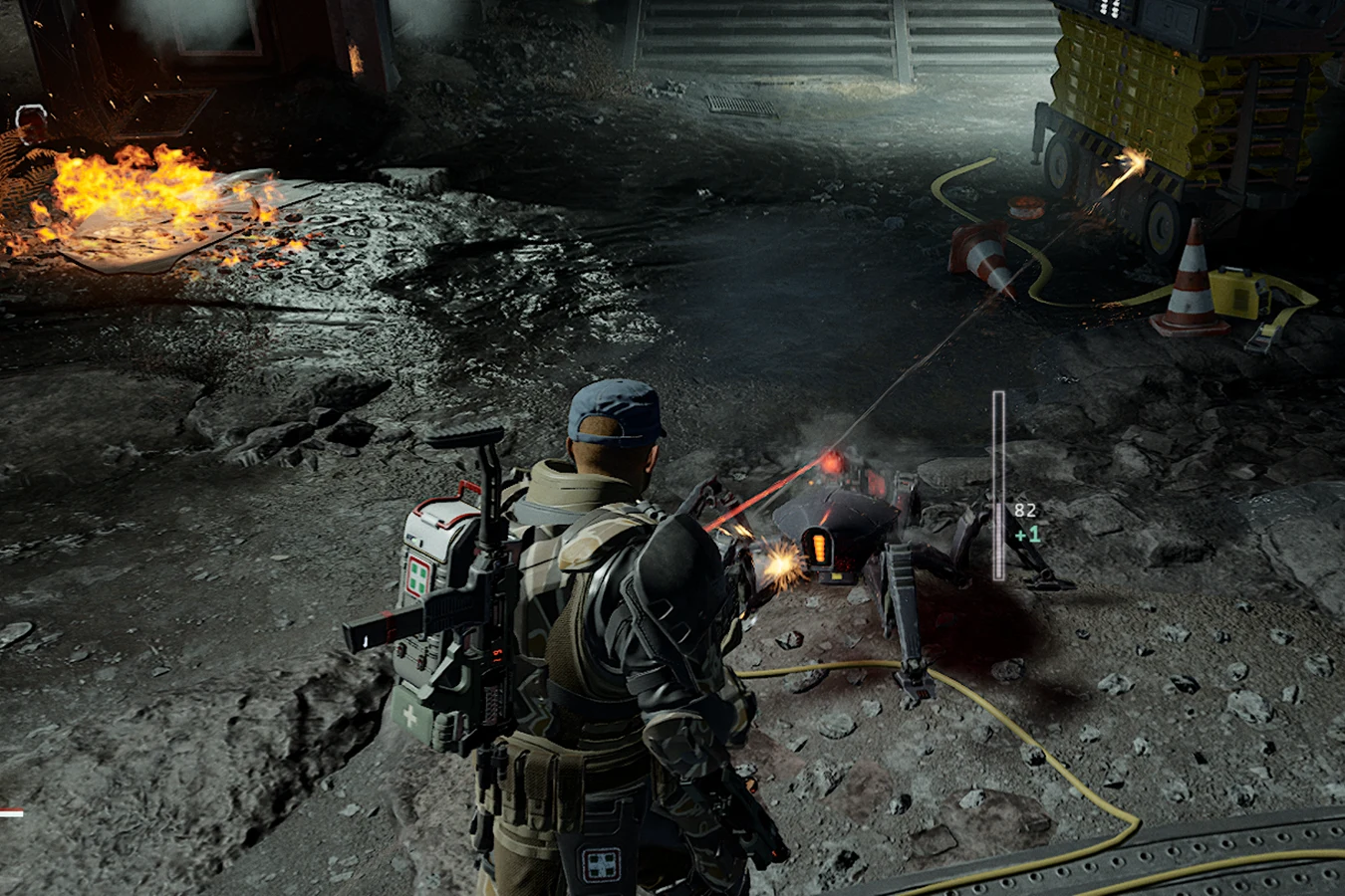 A Spider Combat Automaton under fire in Aliens Fireteam Elite 2