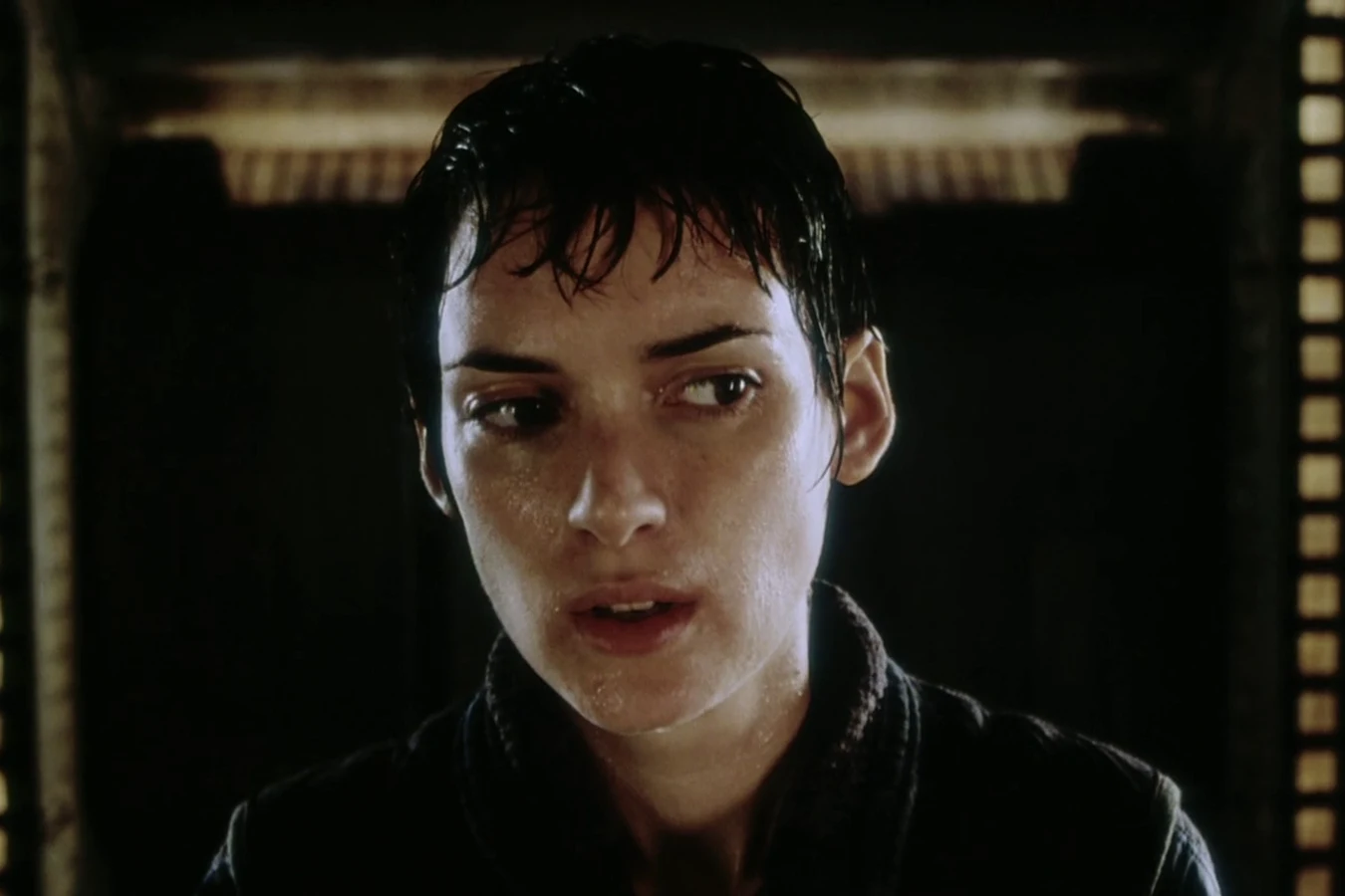Wet close-up of Call after Wren shot her aboard the Auriga