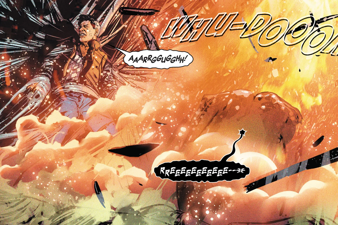 Carter Burke blown out of the hive resin by a grenade in Aliens: What If