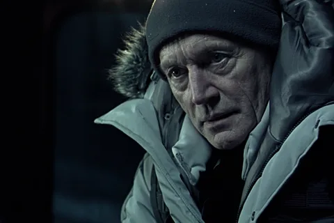 Charles Bishop Weyland in a parka and beanie on the Bouvetoya expedition in Alien vs. Predator